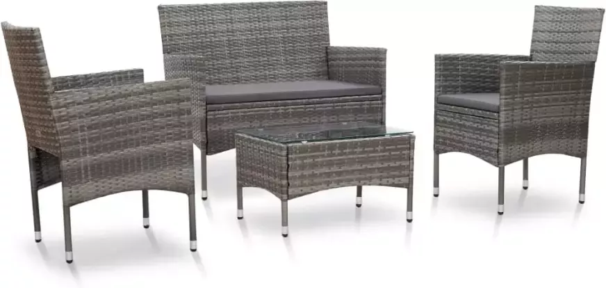 VidaXL 4-delige Loungeset met kussens poly rattan grijs - Foto 4