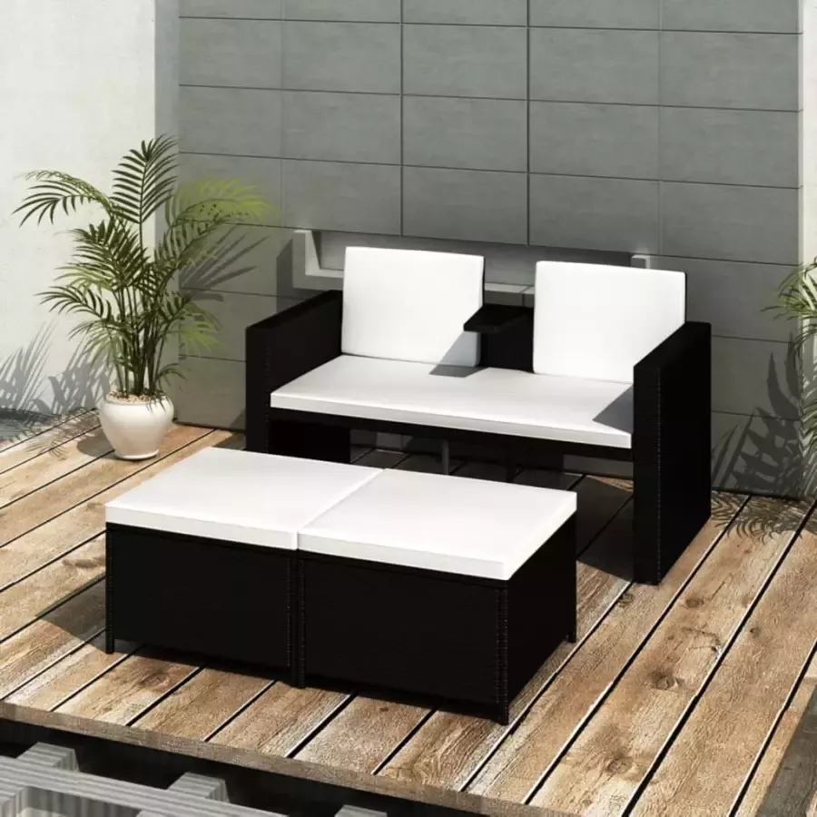 VIDAXL 4-delige Loungeset met kussens poly rattan zwart - Foto 3