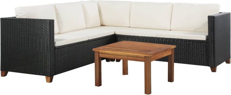 VIDAXL 4-delige Loungeset met kussens poly rattan zwart - Foto 4