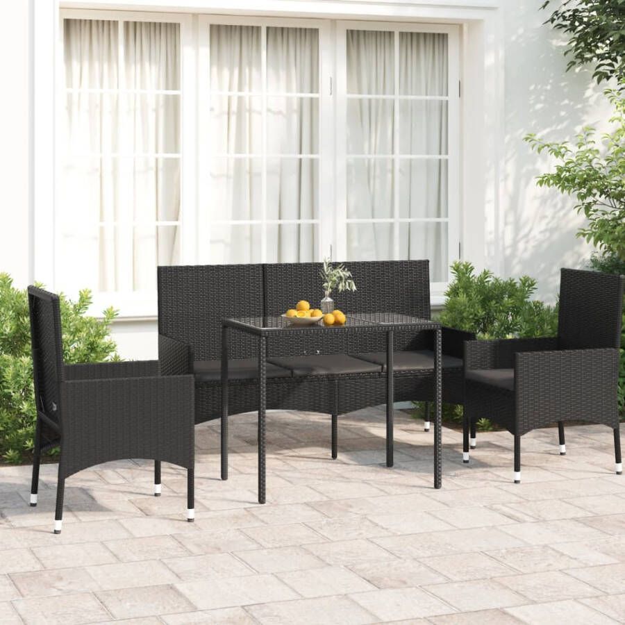 VIDAXL 4-delige Loungeset met kussens poly rattan zwart - Foto 3