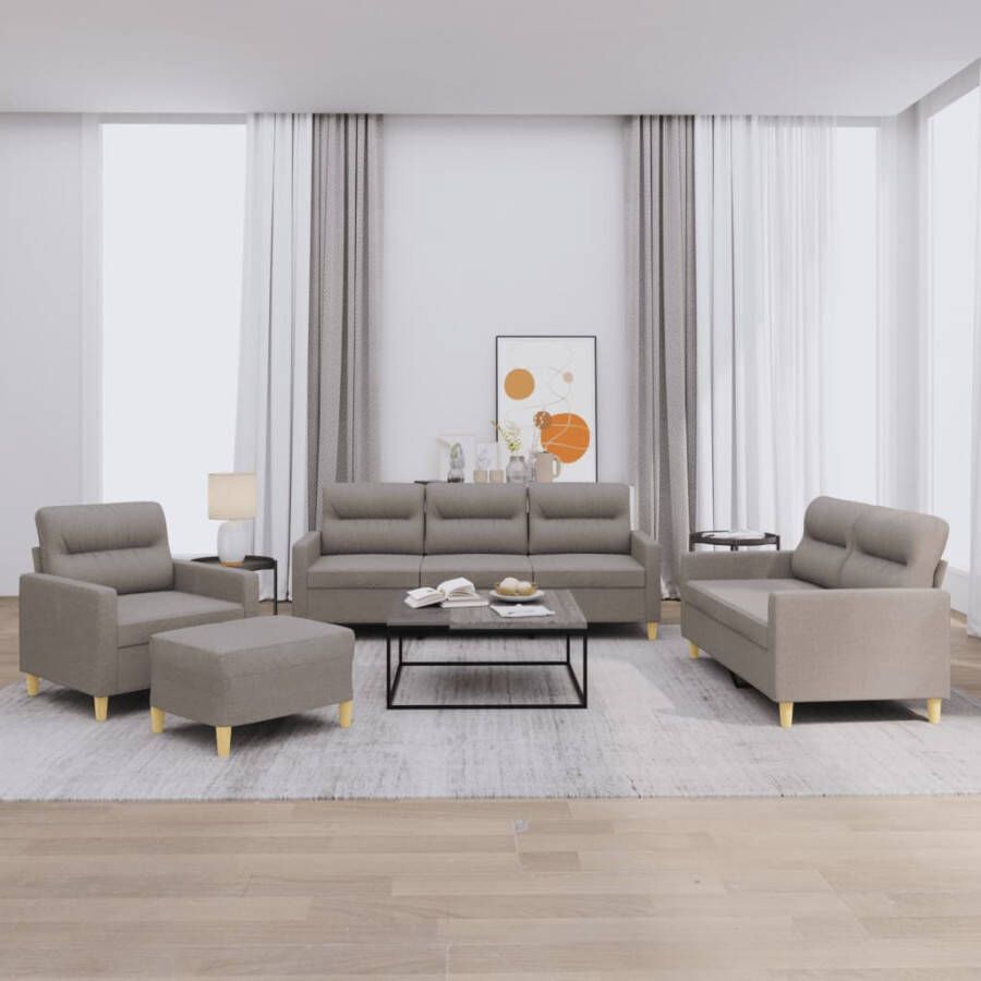 VidaXL -4-delige-Loungeset-met-kussens-stof-taupe