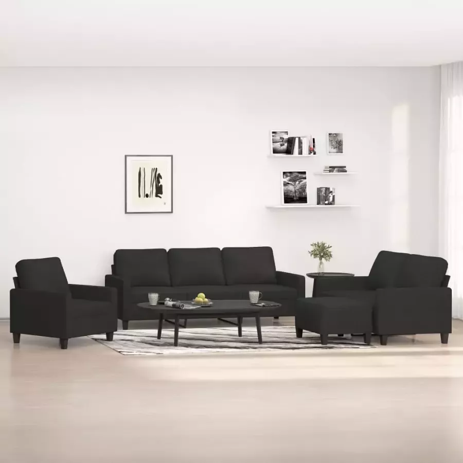 VIDAXL 4-delige loungeset met kussens stof zwart - Foto 1