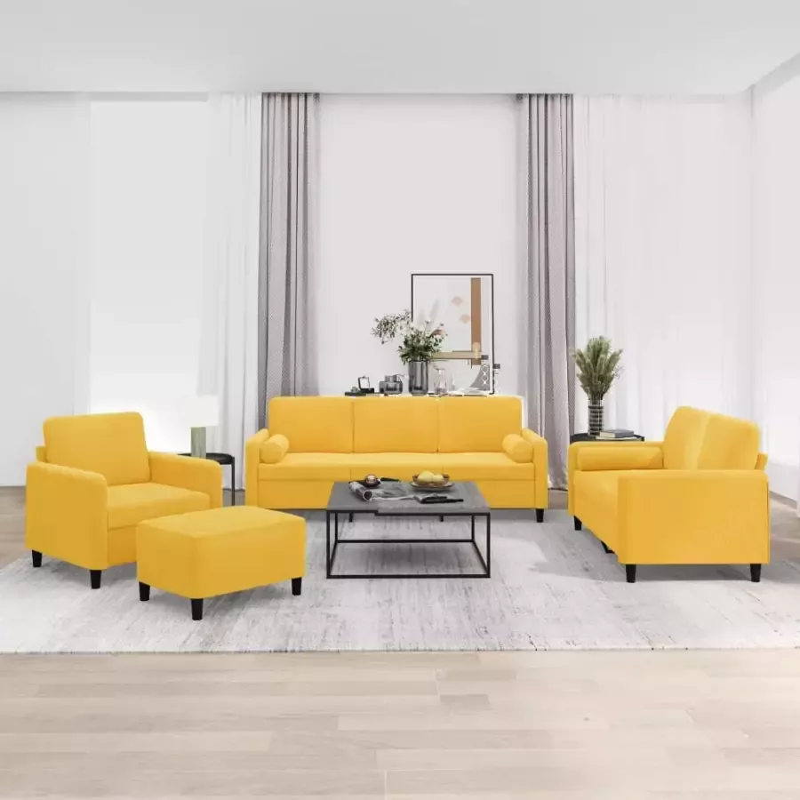 VIDAXL 4-delige Loungeset met sierkussens en kussens fluweel geel