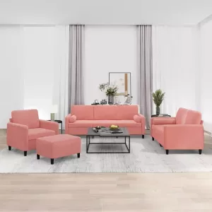 VIDAXL 4-delige Loungeset met sierkussens en kussens fluweel roze