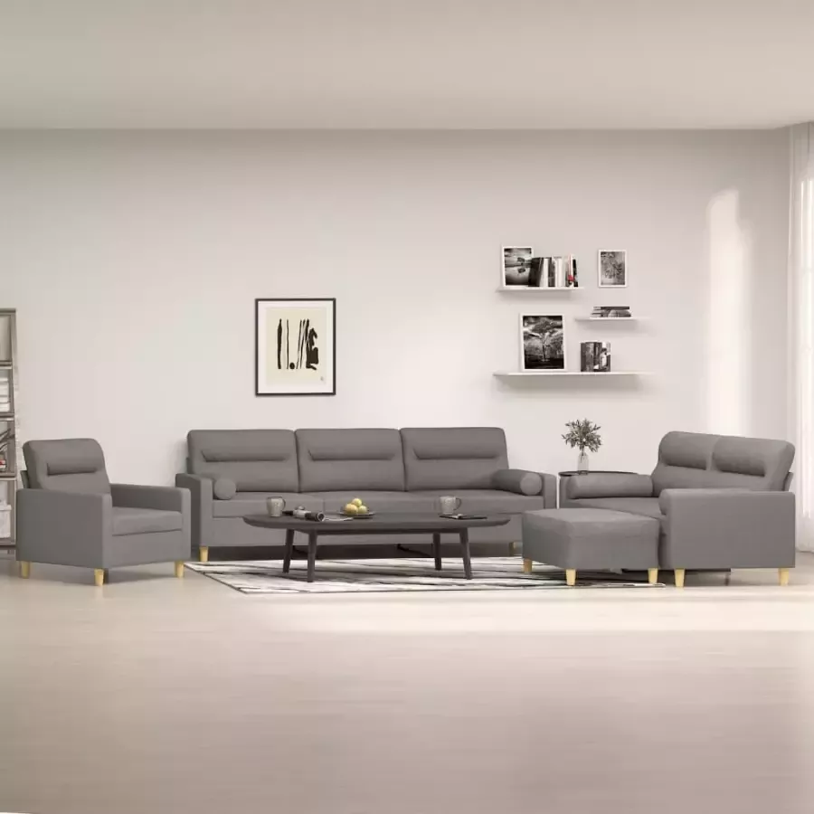 VidaXL 4-delige Loungeset met sierkussens en kussens stof donkergrijs