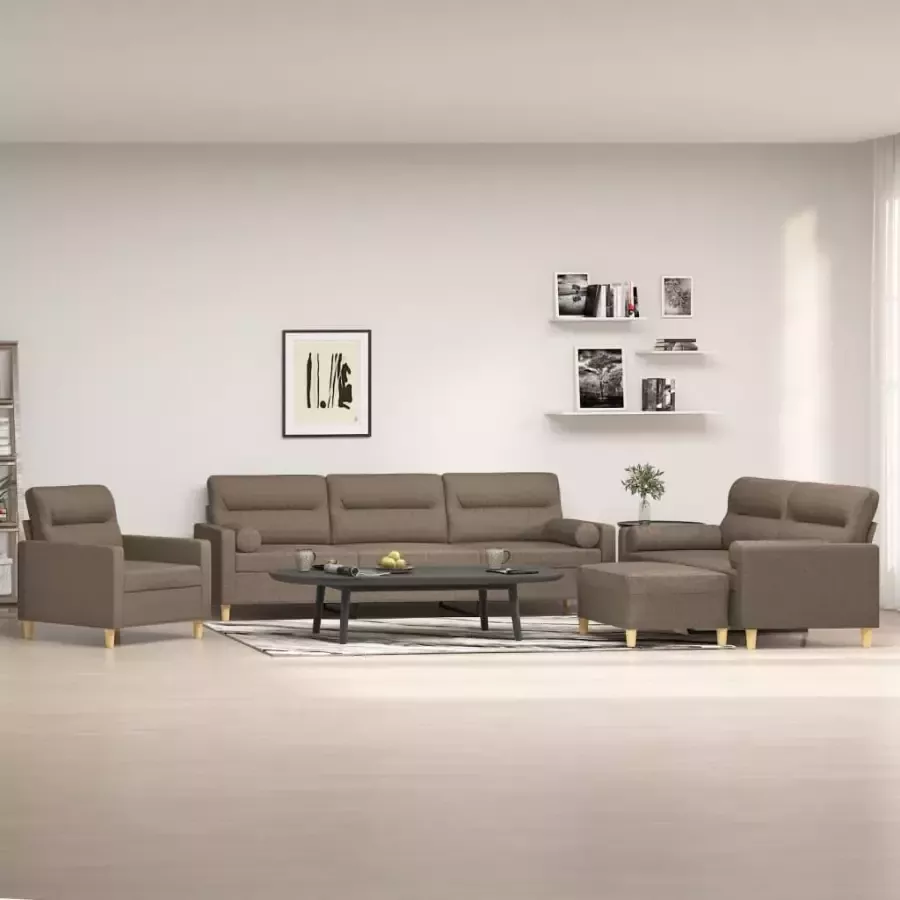 VidaXL 4-delige Loungeset met sierkussens en kussens stof taupe