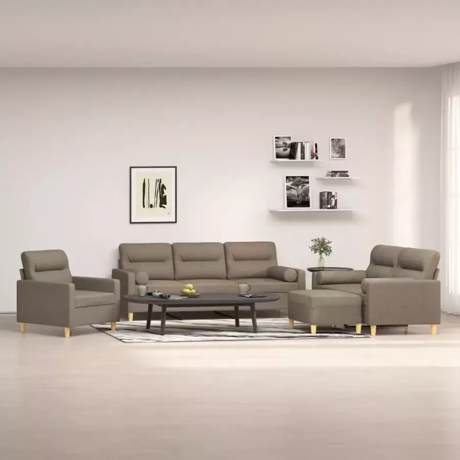 VidaXL 4-delige Loungeset met sierkussens en kussens stof taupe
