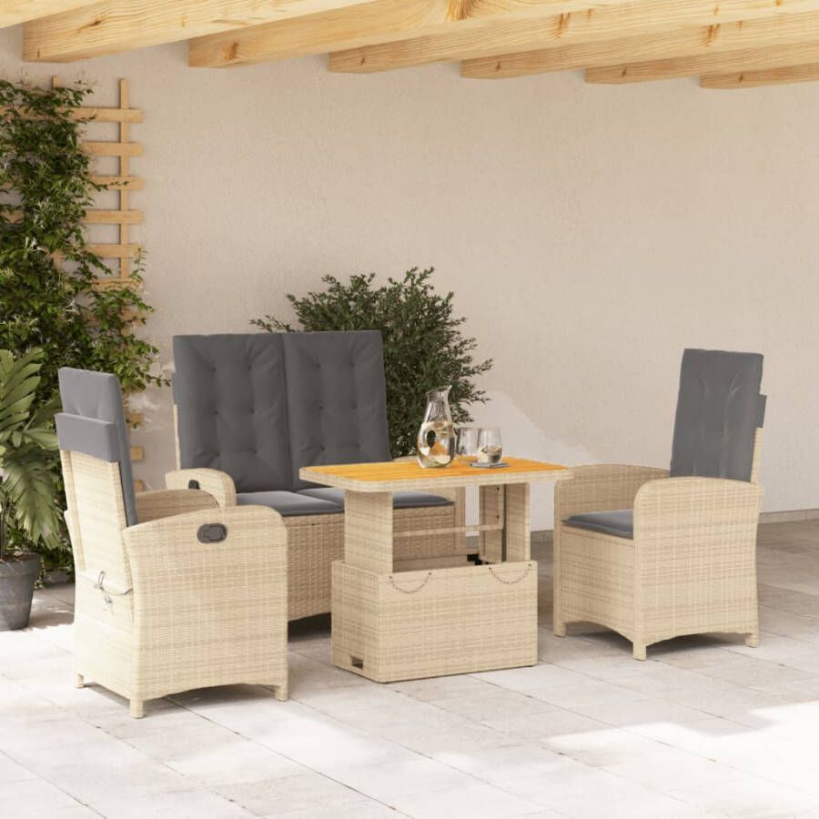 VIDAXL 4-delige Tuinset met kussens poly rattan beige - Foto 4