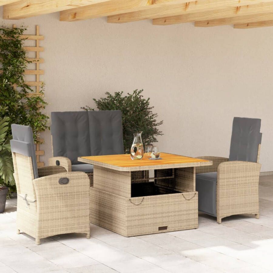 VIDAXL 4-delige Tuinset met kussens poly rattan beige - Foto 4