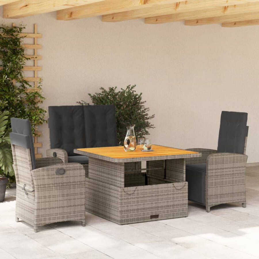 VIDAXL 4-delige Tuinset met kussens poly rattan grijs - Foto 4