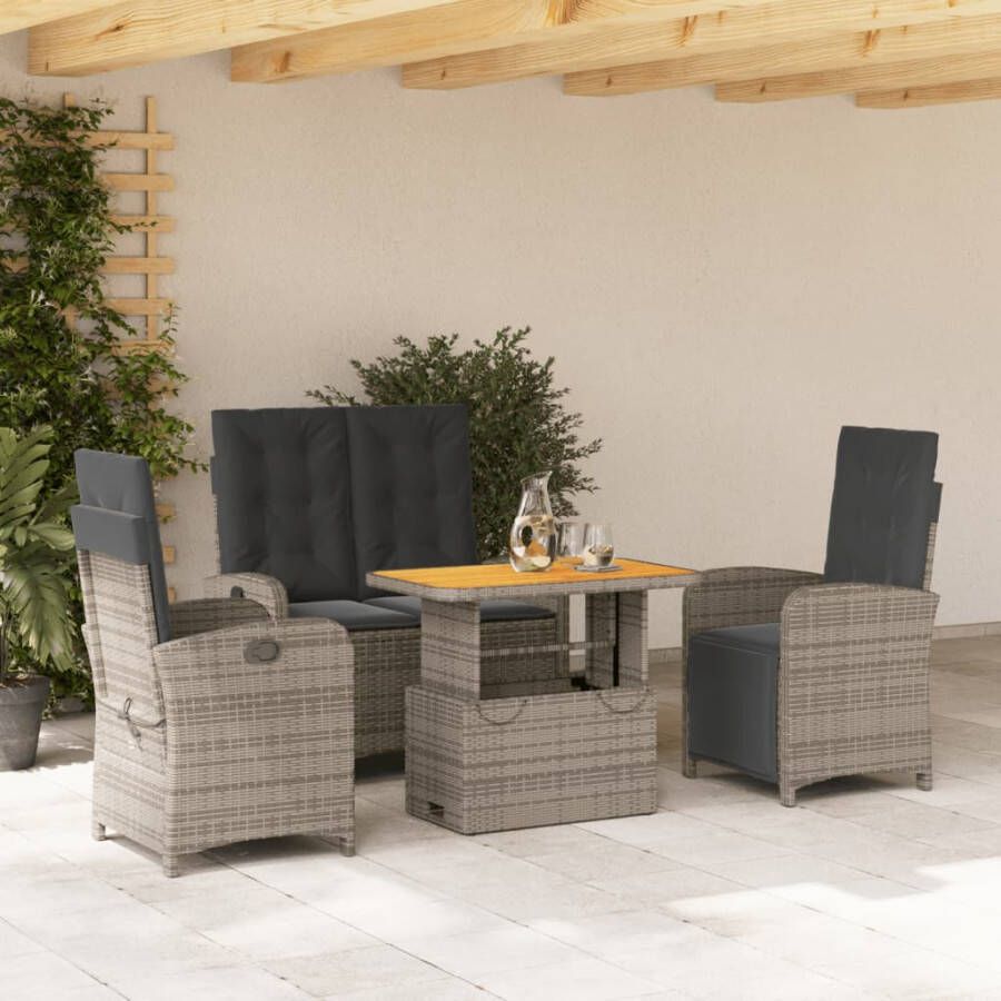 VIDAXL 4-delige Tuinset met kussens poly rattan grijs - Foto 4