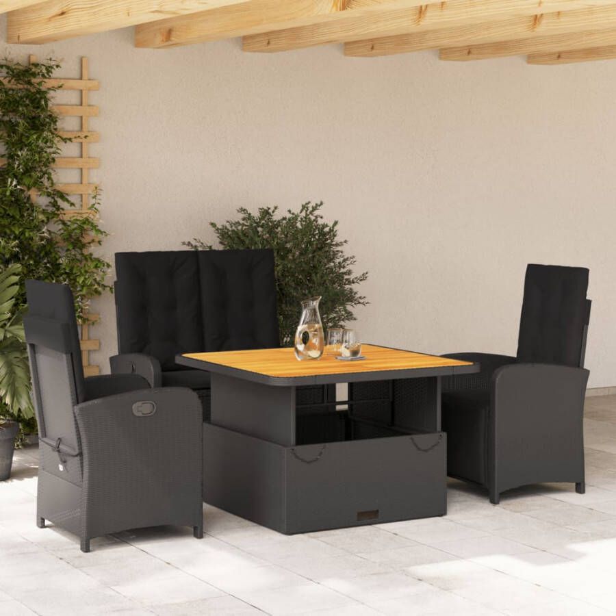 VIDAXL 4-delige Tuinset met kussens poly rattan zwart - Foto 4