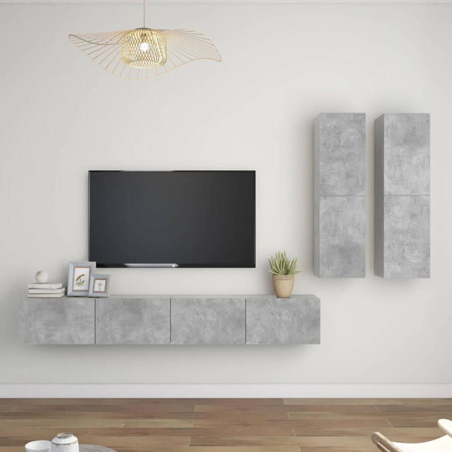 VidaXL -4-delige-Tv-meubelset-bewerkt-hout-betongrijs - Foto 6