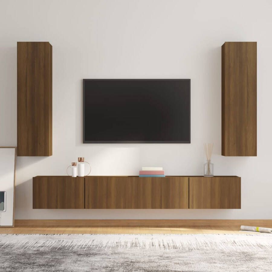 VidaXL -4-delige-Tv-meubelset-bewerkt-hout-bruin-eikenkleur - Foto 2