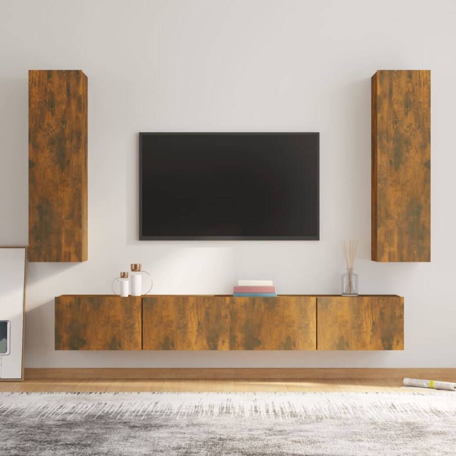 VidaXL -4-delige-Tv-meubelset-bewerkt-hout-gerookt-eikenkleurig - Foto 2