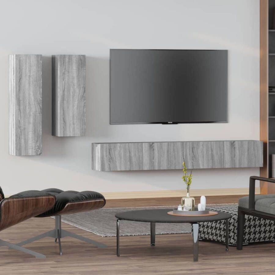 VidaXL -4-delige-Tv-meubelset-bewerkt-hout-grijs-sonoma-eikenkleurig - Foto 2
