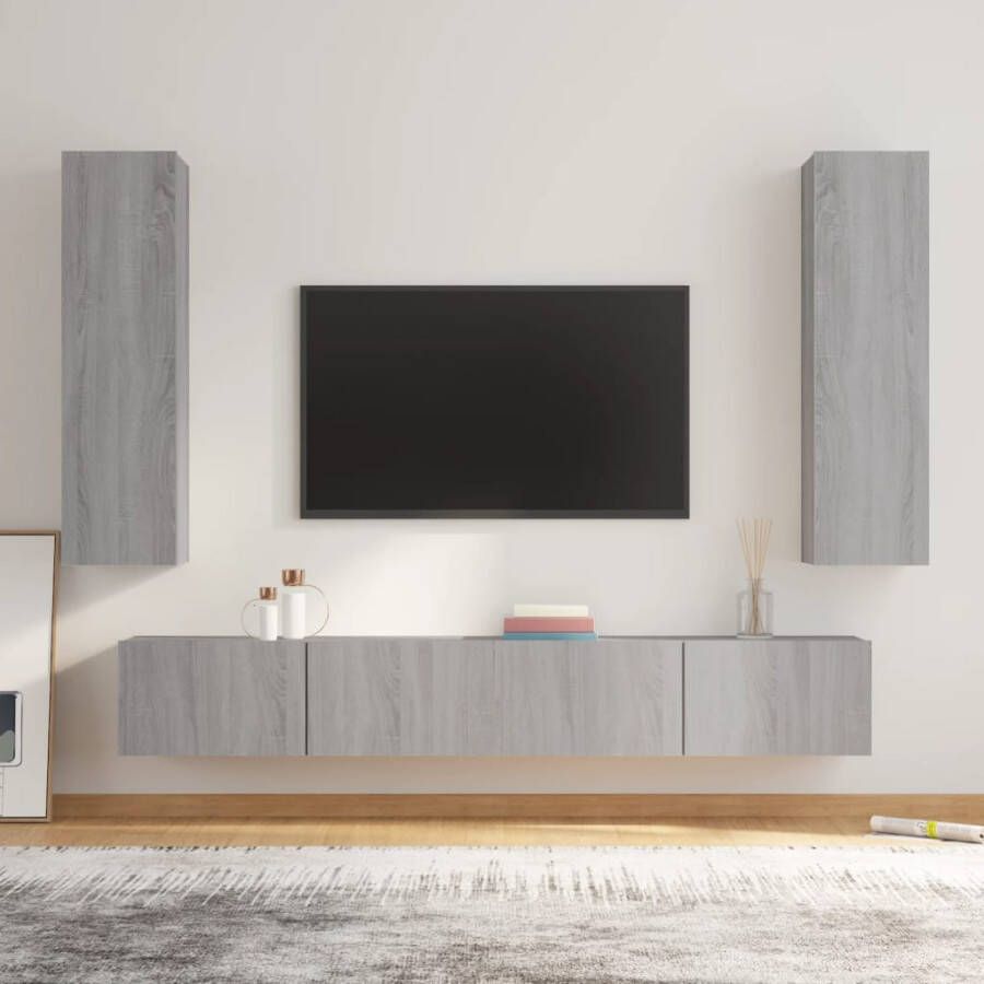 VidaXL -4-delige-Tv-meubelset-bewerkt-hout-grijs-sonoma-eikenkleurig - Foto 2