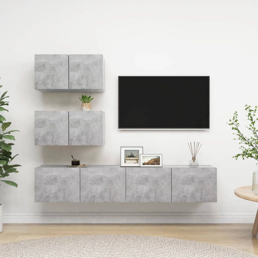 VIDAXL 4-delige Tv-meubelset spaanplaat betongrijs
