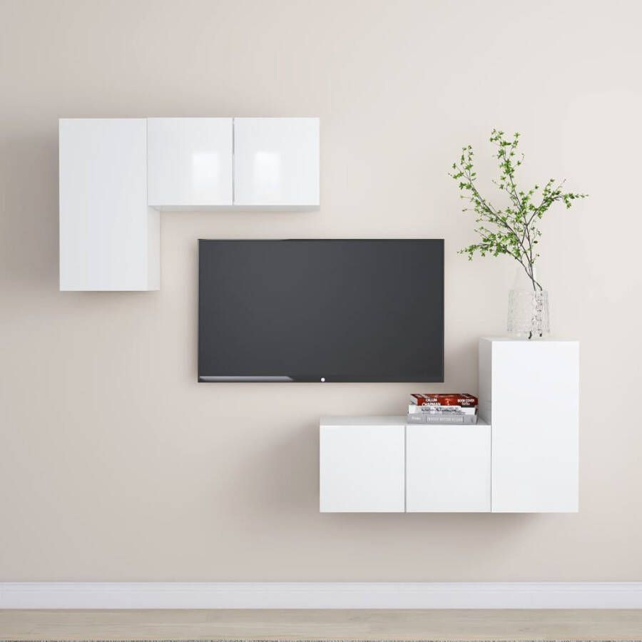 VidaXL -4-delige-Tv-meubelset-spaanplaat-hoogglans-wit - Foto 2