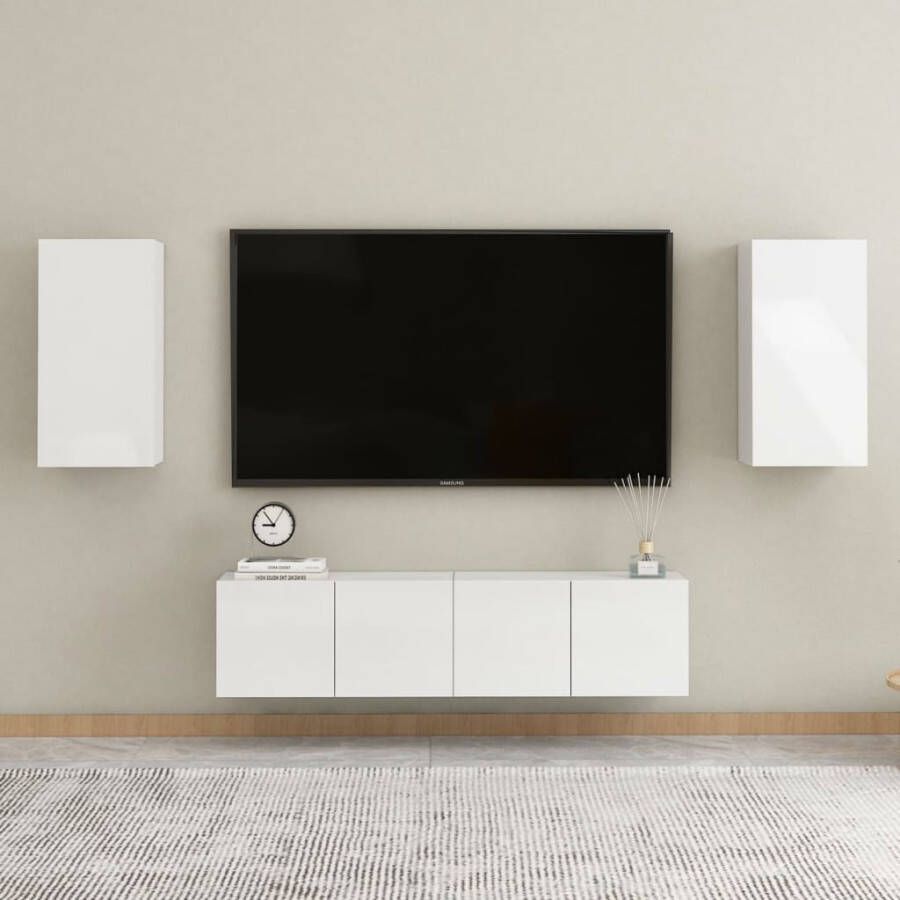 VidaXL -4-delige-Tv-meubelset-spaanplaat-hoogglans-wit