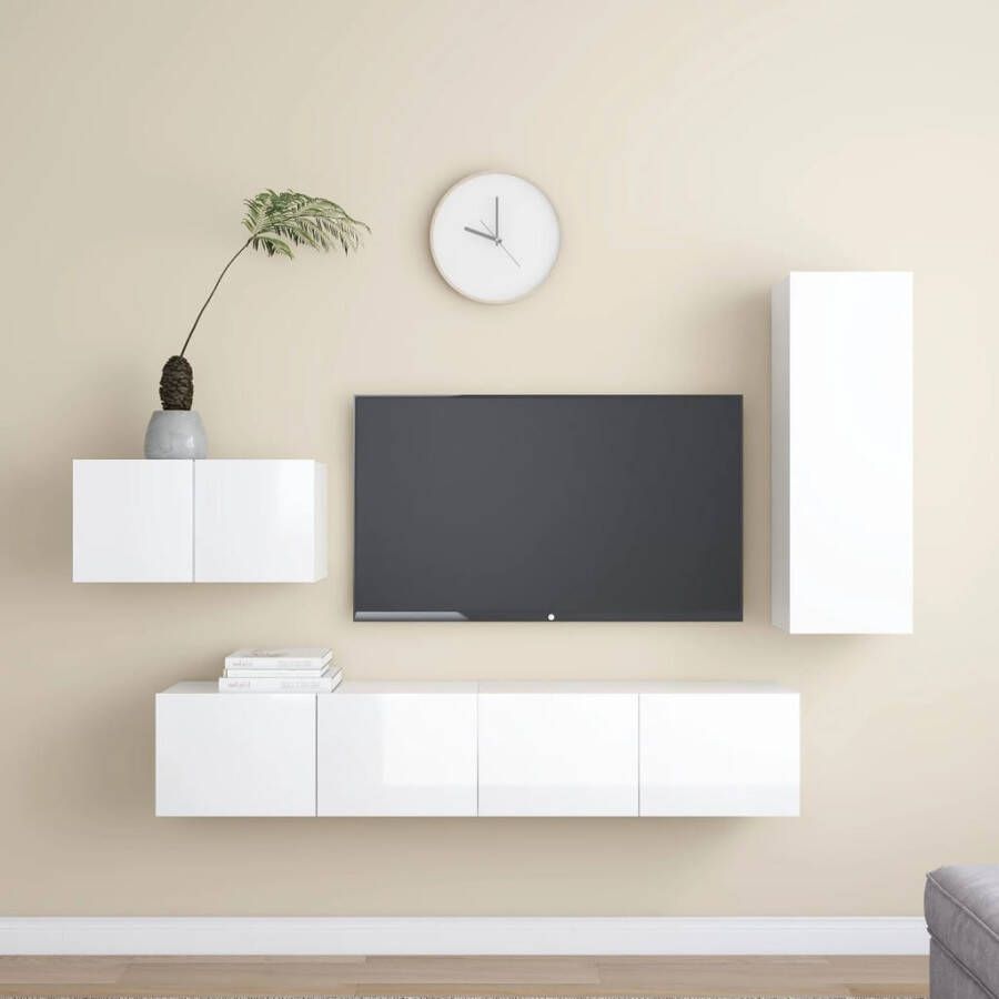 VIDAXL 4-delige Tv-meubelset bewerkt hout hoogglans wit - Foto 2