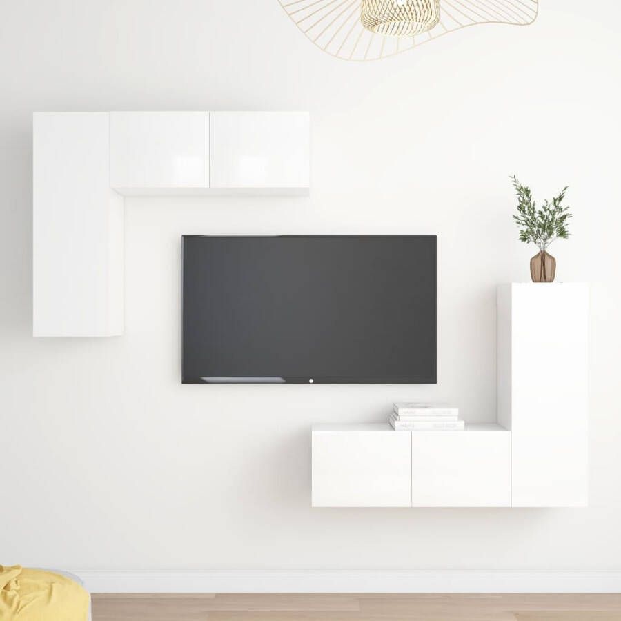 VIDAXL 4-delige Tv-meubelset bewerkt hout hoogglans wit - Foto 2
