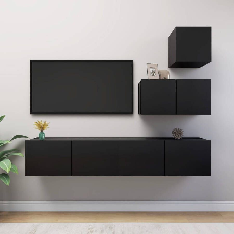 VIDAXL 4-delige Tv-meubelset bewerkt hout zwart