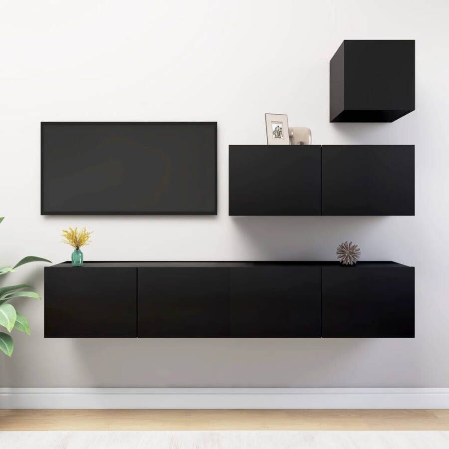 VIDAXL 4-delige Tv-meubelset bewerkt hout zwart
