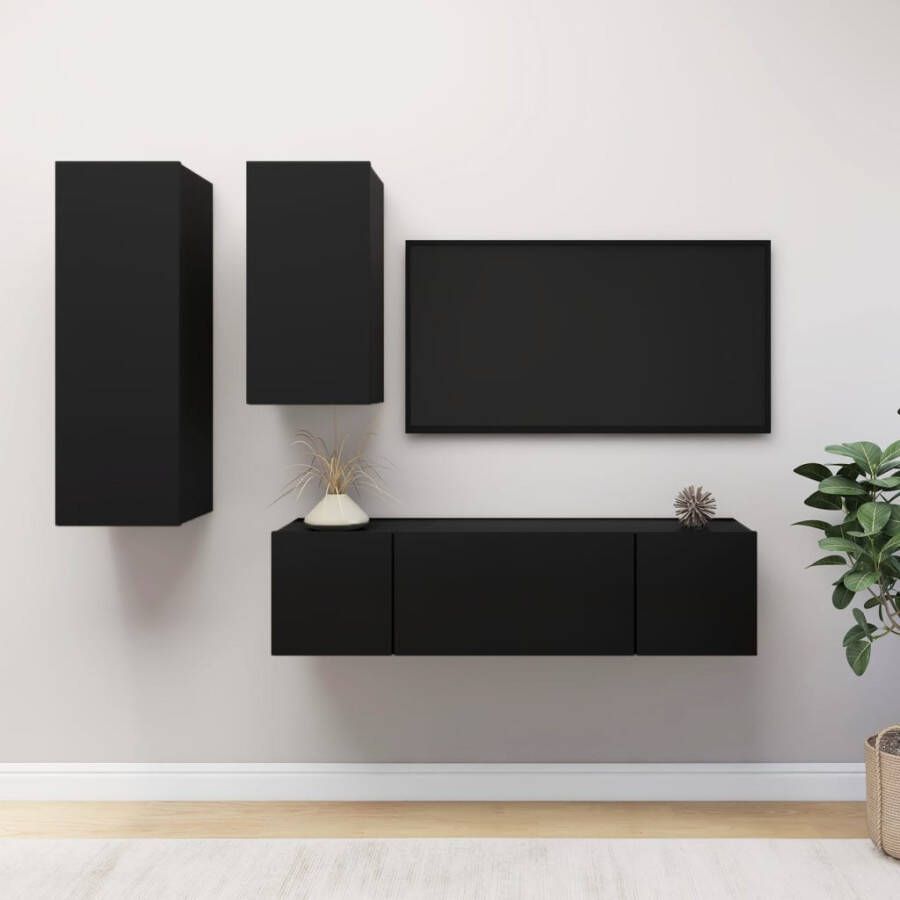 VidaXL 4-delige Tv-meubelset bewerkt hout zwart - Foto 2