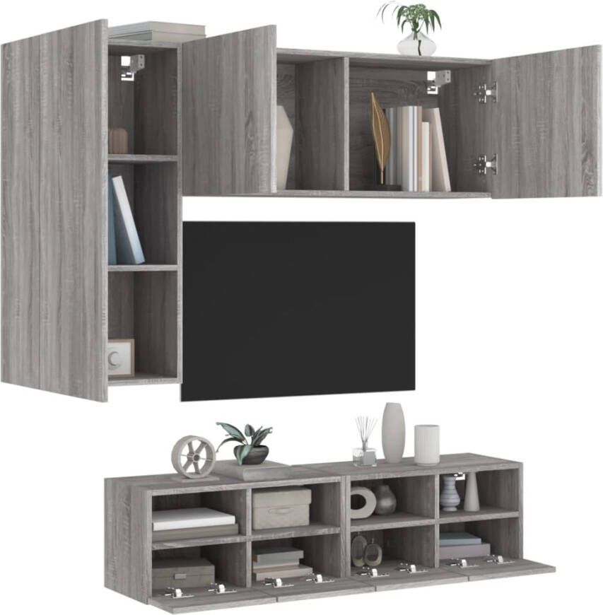 VidaXL -4-delige-Tv-wandmeubelset-bewerkt-hout-grijs-sonoma - Foto 4