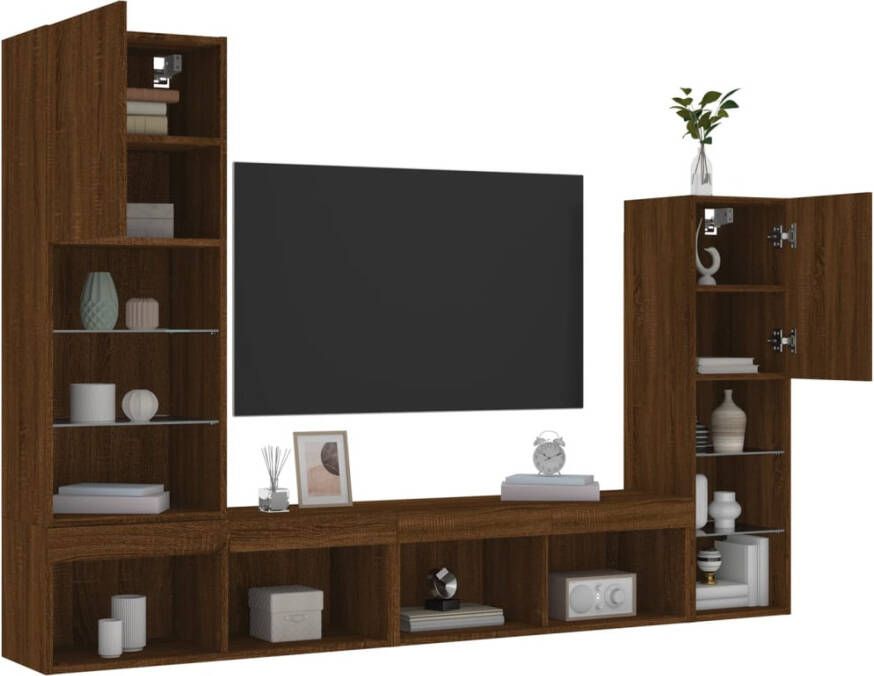 VidaXL -4-delige-Tv-wandmeubelset-met-LED-bewerkt-hout-bruineikenkleur - Foto 4