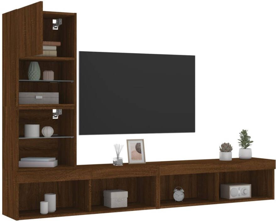 VidaXL -4-delige-Tv-wandmeubelset-met-LED-bewerkt-hout-bruineikenkleur - Foto 4