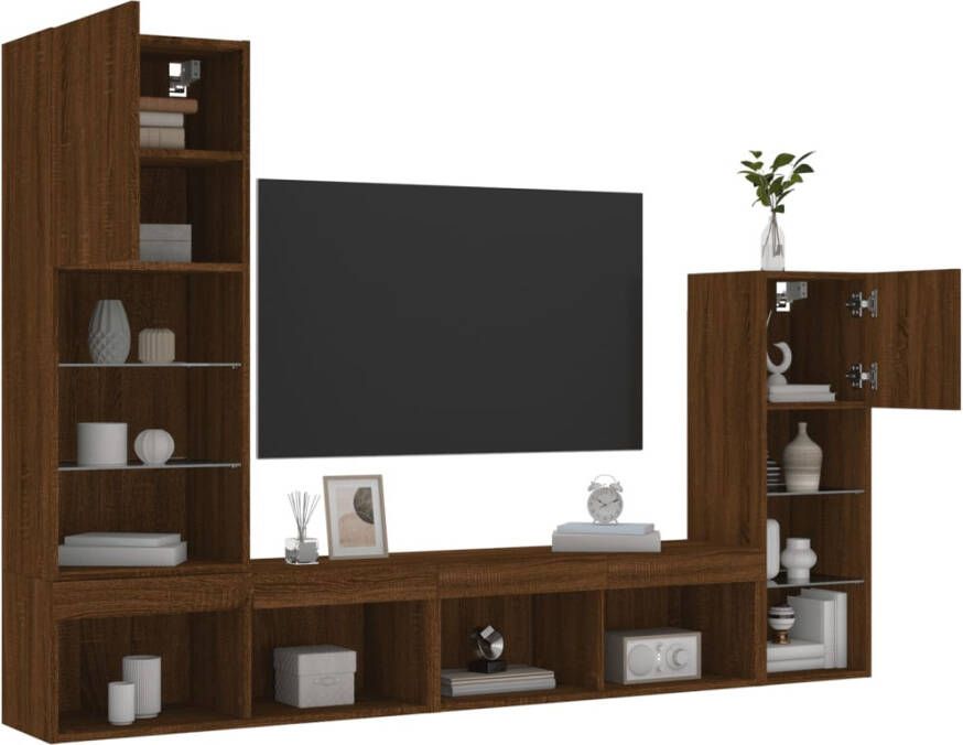 VidaXL -4-delige-Tv-wandmeubelset-met-LED-bewerkt-hout-bruineikenkleur - Foto 4