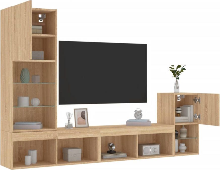 VidaXL -4-delige-Tv-wandmeubelset-met-LED-bewerkt-hout-sonoma-eiken - Foto 4