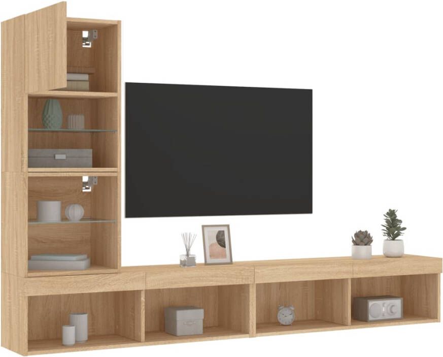 VidaXL -4-delige-Tv-wandmeubelset-met-LED-bewerkt-hout-sonoma-eiken - Foto 4