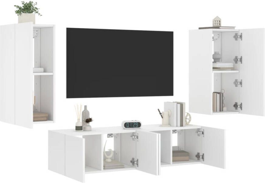 VidaXL -4-delige-Tv-wandmeubelset-met-LED-verlichting-bewerkt-hout-wit - Foto 4