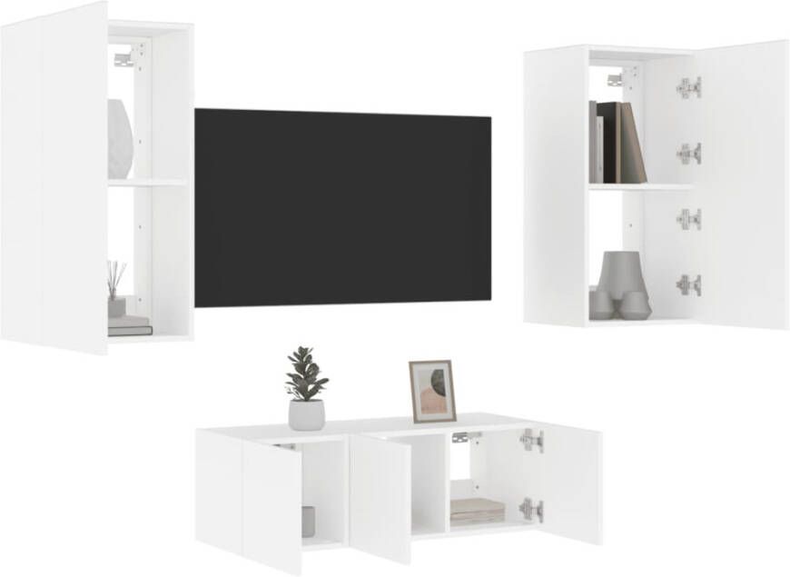 VidaXL -4-delige-Tv-wandmeubelset-met-LED-verlichting-bewerkt-hout-wit - Foto 4