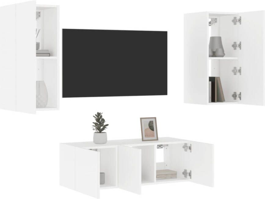 VidaXL -4-delige-Tv-wandmeubelset-met-LED-verlichting-bewerkt-hout-wit - Foto 4