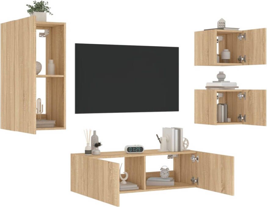 VidaXL -4-delige-Tv-wandmeubelset-met-LED-verlichting-sonoma-eikenkleur - Foto 4