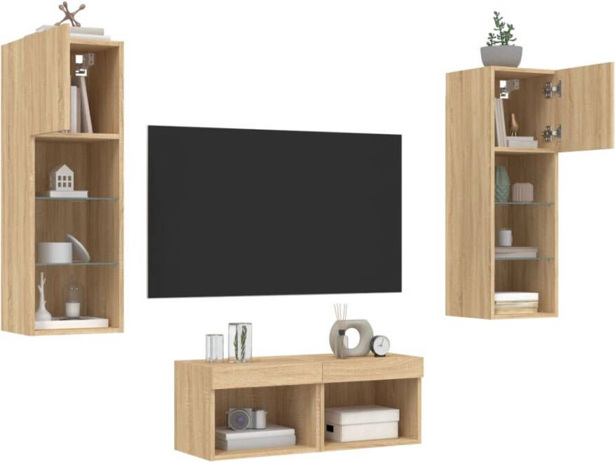 VidaXL -4-delige-Tv-wandmeubelset-met-LED-verlichting-sonoma-eikenkleur - Foto 4