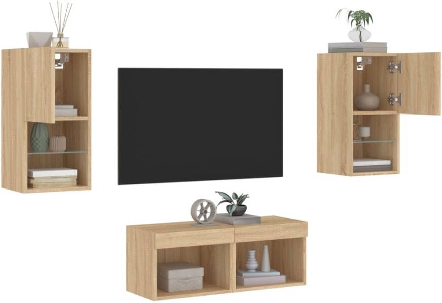VidaXL -4-delige-Tv-wandmeubelset-met-LED-verlichting-sonoma-eikenkleur - Foto 4