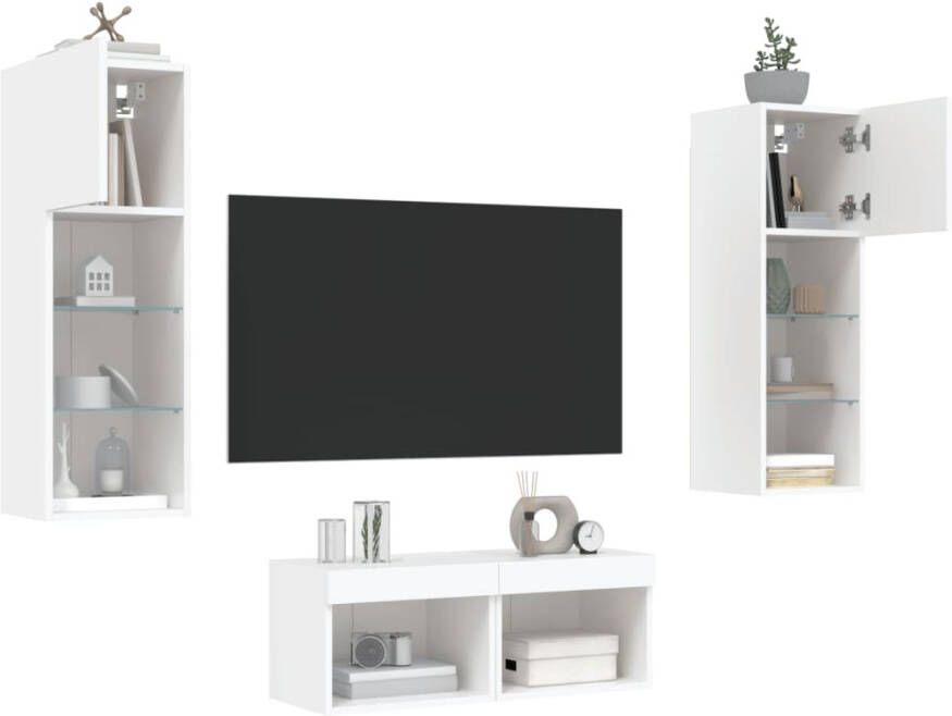 VidaXL -4-delige-tv-wandmeubelset-met-LED-verlichting-wit - Foto 4