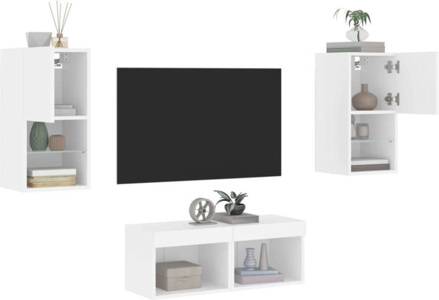 VidaXL -4-delige-tv-wandmeubelset-met-LED-verlichting-wit - Foto 4
