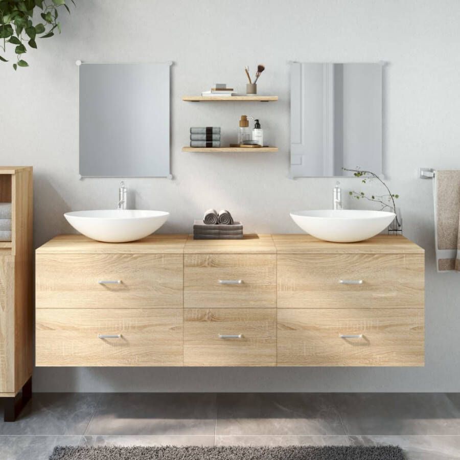VIDAXL 5-delige Badkamermeubelset bewerkt hout eikenkleurig - Foto 4