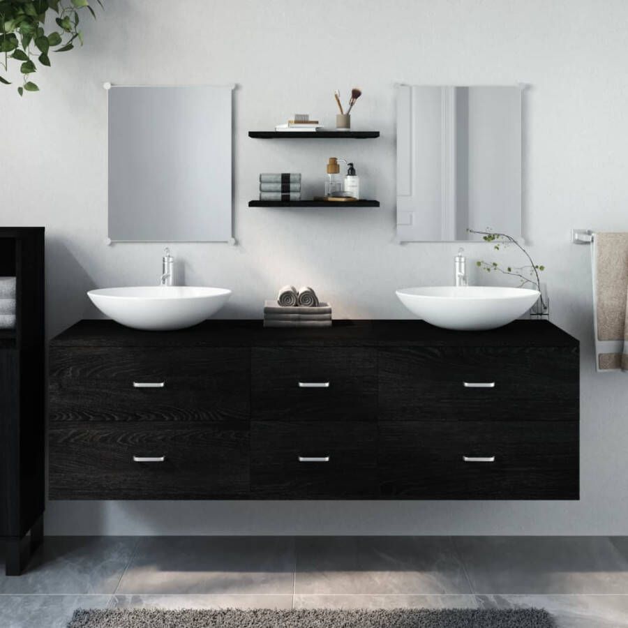 VIDAXL 5-delige Badkamermeubelset bewerkt hout zwart - Foto 4
