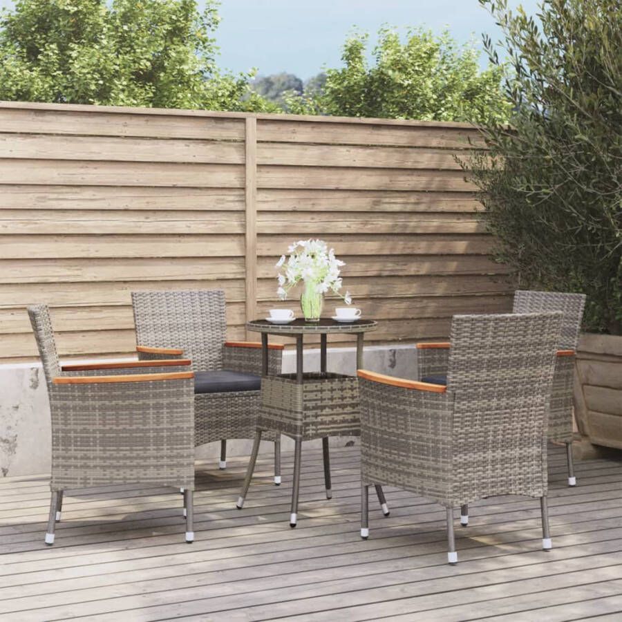 VIDAXL 5-delige Bistroset met kussens poly rattan grijs - Foto 4