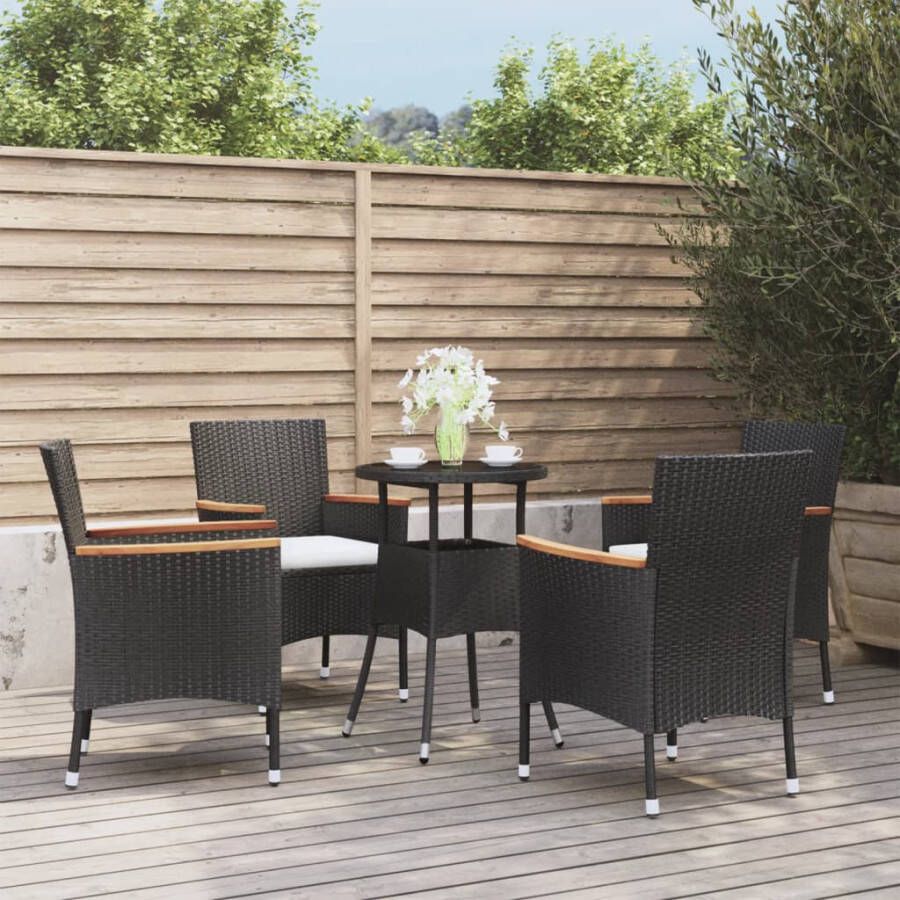 VIDAXL 5-delige Bistroset met kussens poly rattan zwart - Foto 4