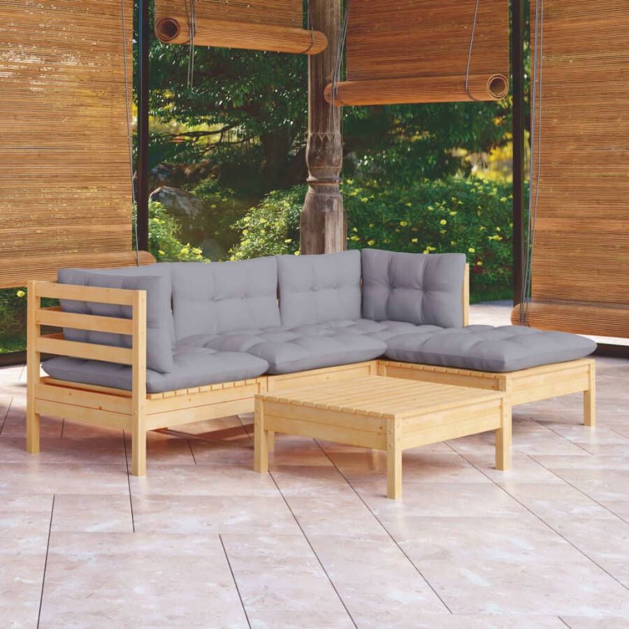 VidaXL 5-delige Loungeset met grijze kussens grenenhout - Foto 4