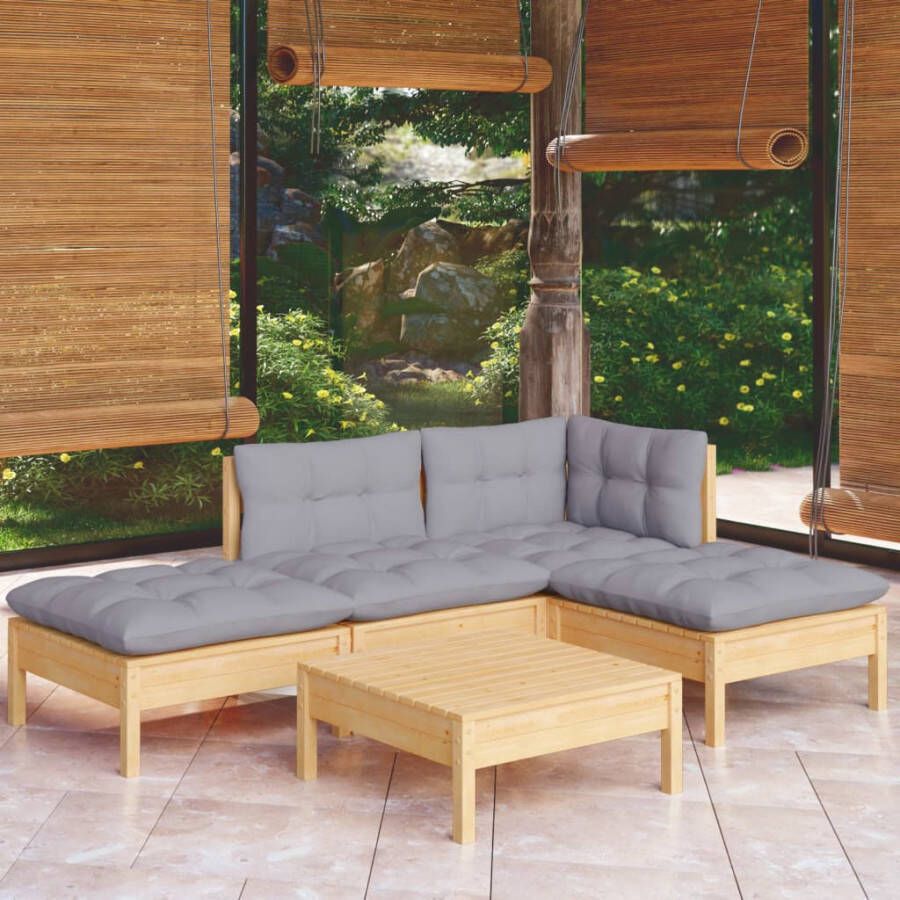 VIDAXL 5-delige Loungeset met grijze kussens grenenhout - Foto 4