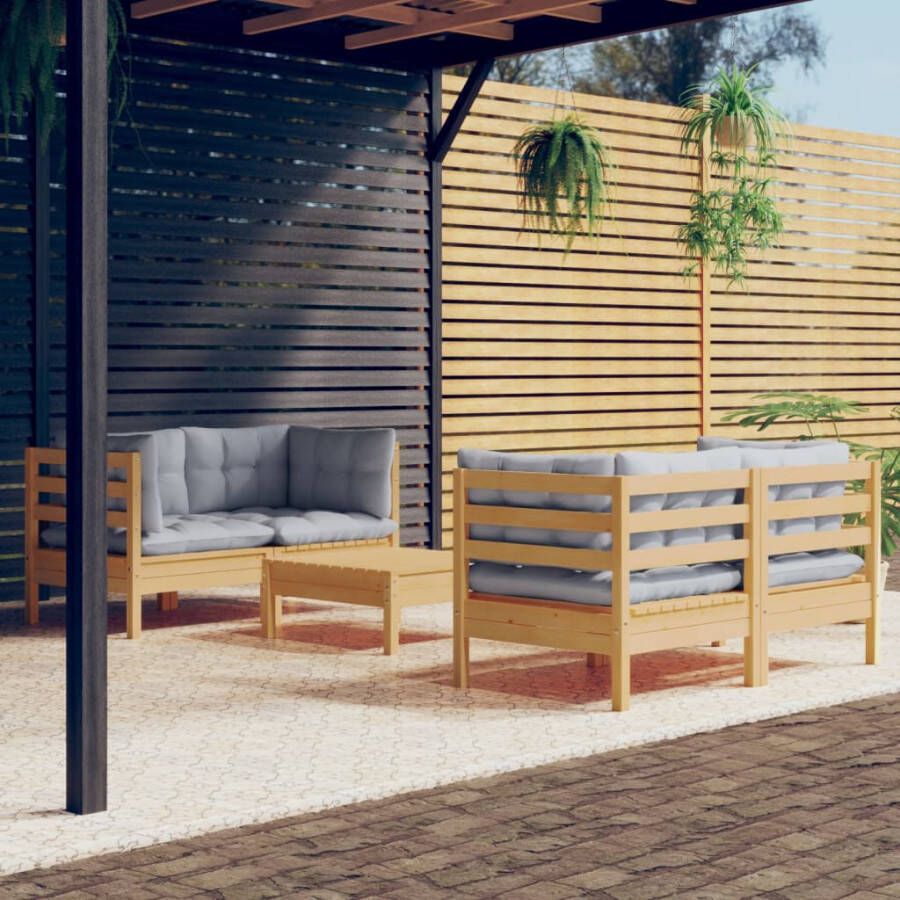 VidaXL 5-delige Loungeset met grijze kussens grenenhout - Foto 4